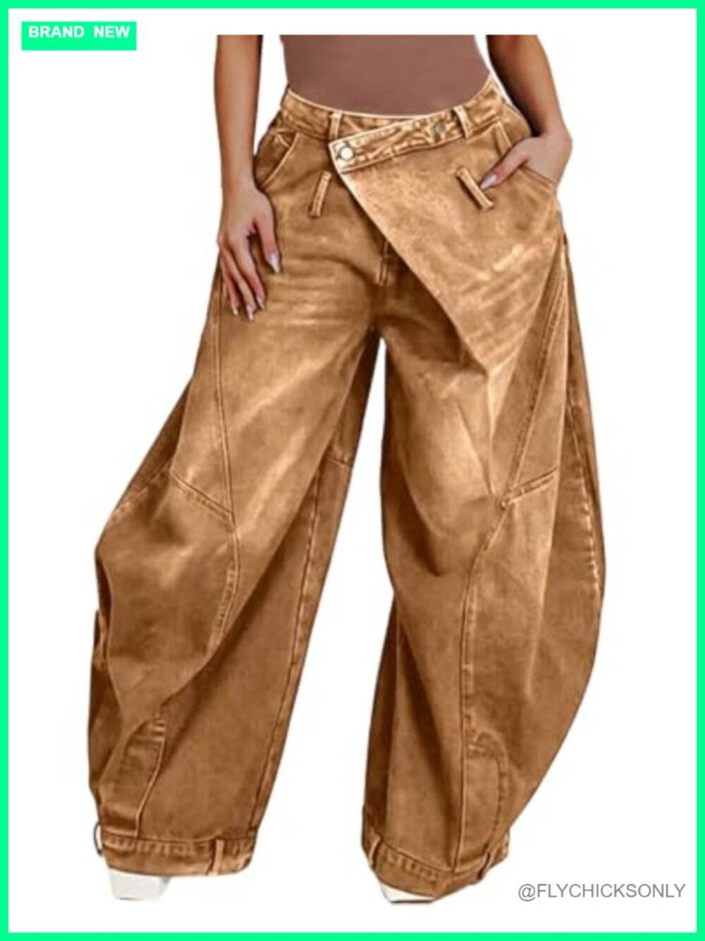 Women's Baggy Barrel Jeans Asymmetrical High Rise Wide Leg Loose Fit